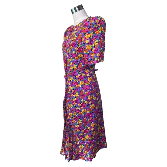 Vintage Nina Raynor 100% Silk Floral Multicolor‎ Statement Dress - Picture 7 of 13